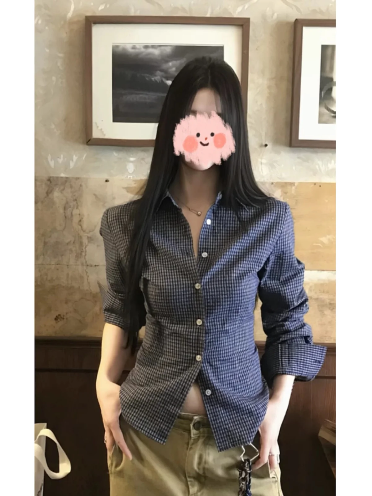 

plus Size Women's Plaid Long Sve irt Slim Fit Autumn Faion Korean Sle Commute Cheered Top Trendy Girl