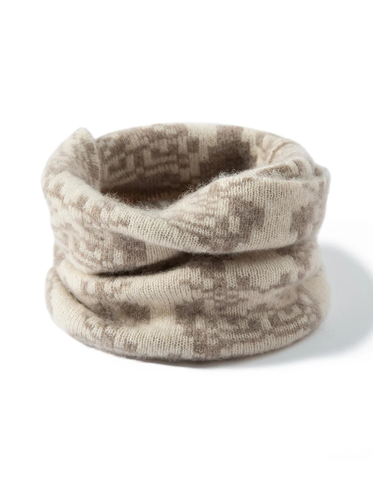 

MEETCC Women 100% Cashmere Jacquard Pattern Neck Warm Scarf Autumn Winter Cashmere Soft Warm Fashion Tube Scarf Elastic Edge