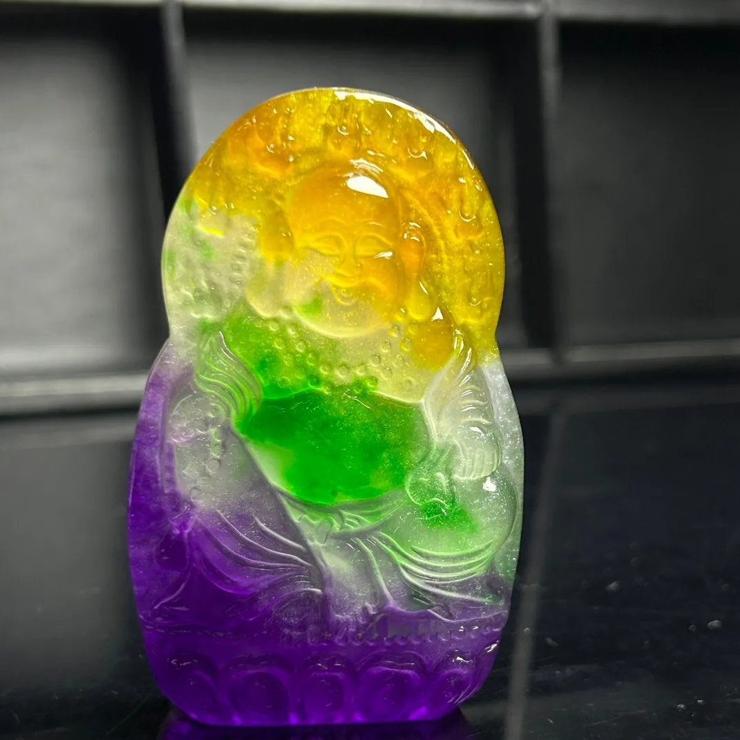 Certified Nature ice Multicolor jade Jadeite Carved Buddha Pendant & Necklaces Maitreya Buddha