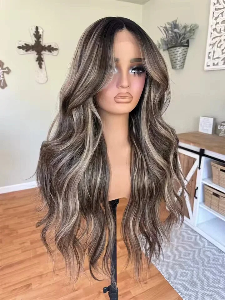 180% Density Brown Brunette Beginner Friendly Wig HD Invisible Synthetic Lace Front Wig Long Loose Wave Wig Preplucked Hairline