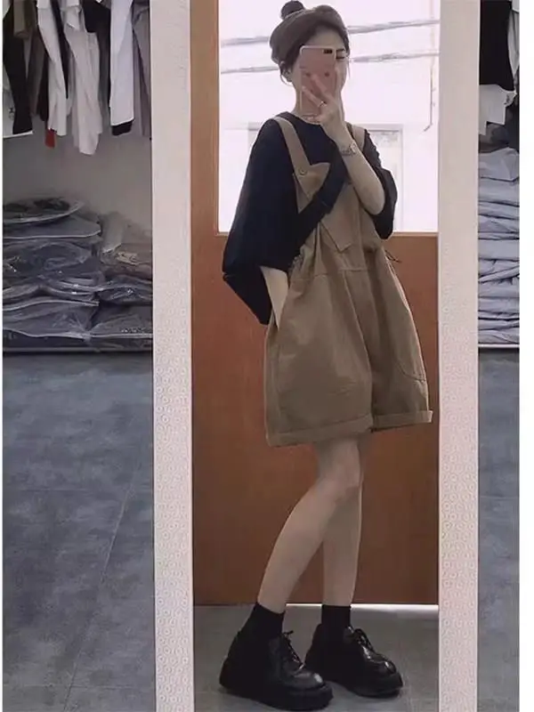 

plus Size 300 Pounds Korean Style Casual Sports Set Women Summer Student Short Sleeve T-Shirt Overalls Two Piece Set