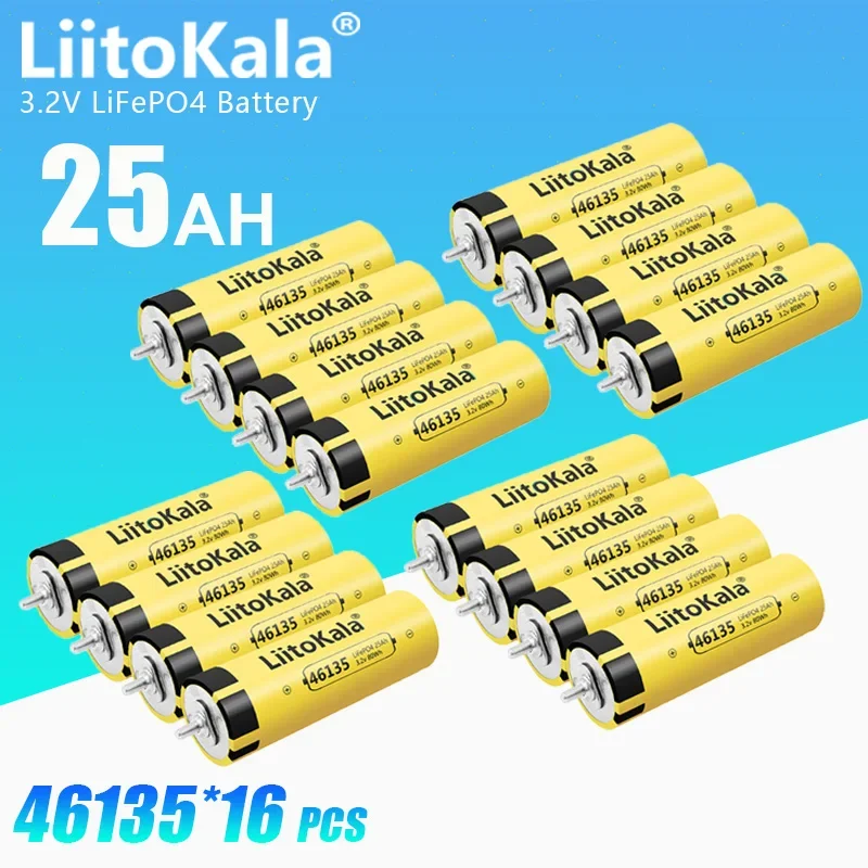 

16PCS LiitoKala 3.2V 25AH 3C Battery Lithium Bateria For Diy 12V Lifepo4 E-bike E Scooter Wheel Chair AGV Car Golf Carts