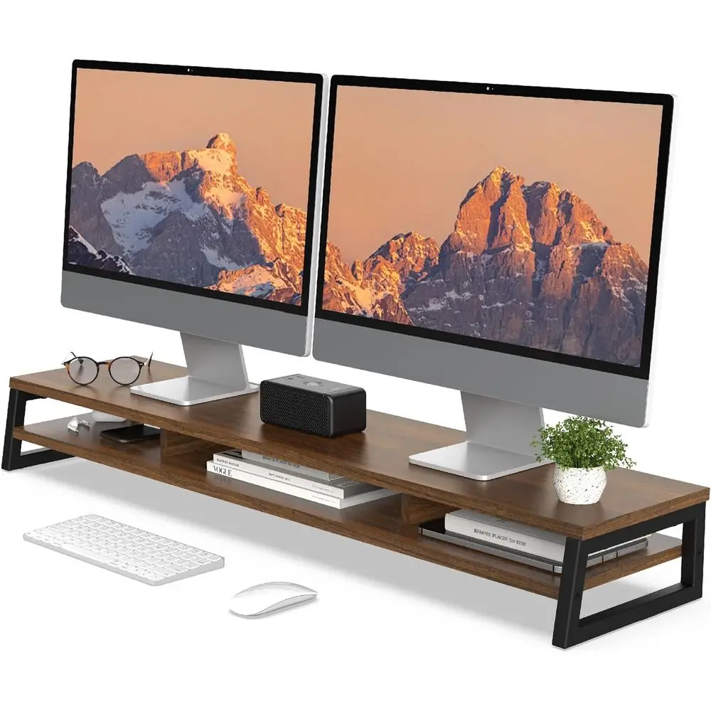 42.5 Dual Monitor Stand with 2-Tier Desk Organizer for Office, Laptop, PC, and Printer Storage