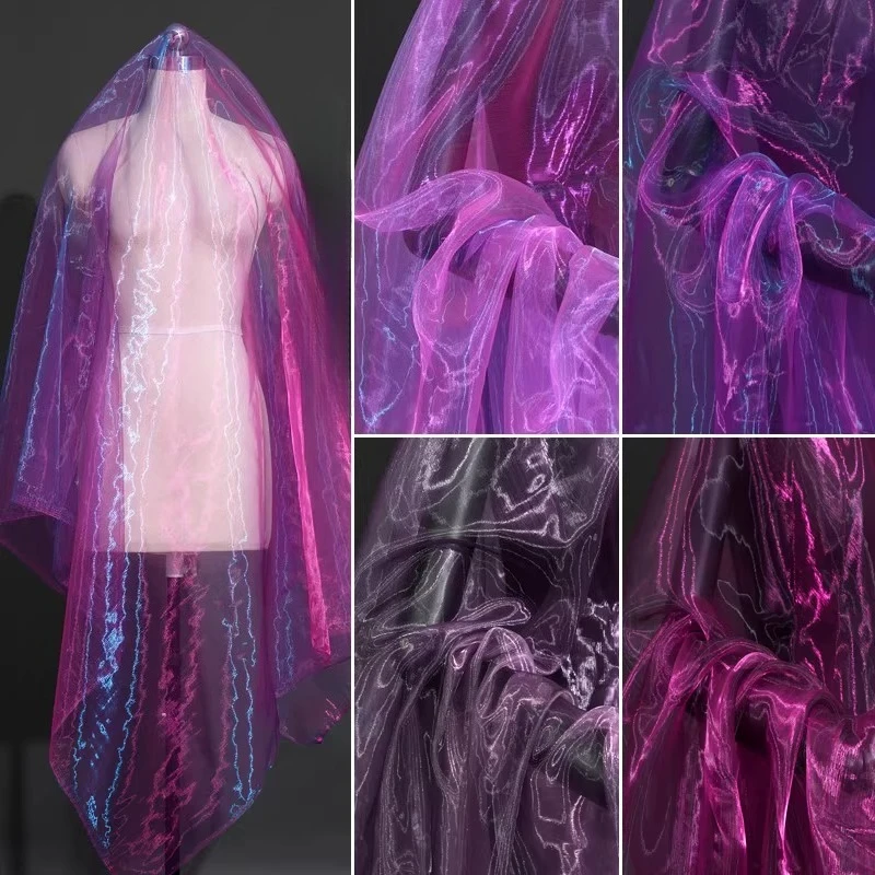 

Фиолетовая градиентная ткань на метры, переливающаяся органза, материал для свадебных платьев Ханьфу, двухцветный текстиль для сценических костюмов и одежды