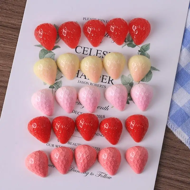 [S]10pcs Simulation Miniature Strawberry Resin Craft Accessories Handmade 3D Strawberry Decorative Figurine