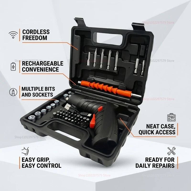 47Pcs Rechargeable Electric Screwdriver Kit 3.6V Cordless Lithium Power Tool Set Foldable for Home DIY Repair Assembly