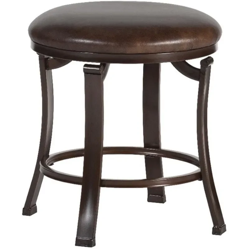 مقعد فانيتي بني عتيق، مقعد مكياج بدون ظهر مع أرجل خشبية كلاسيكية. مقعد طاولة تزيين أنيق لغرفة النوم والدوار. #1