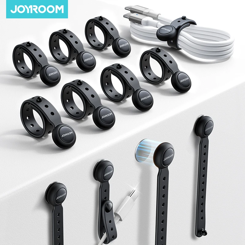 Joyroom 12/6 szt. Magnetyczne opaski do zarządzania kablami organizator do przewodów 11cm uchwyt na kable regulowany organizer na rzepy paski do domu