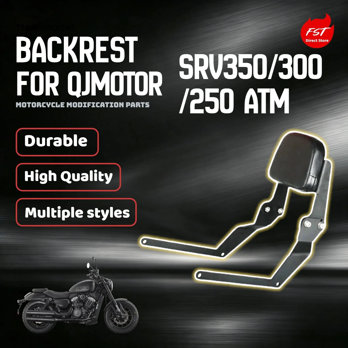 For QJMOTOR SRV350/300/250 ATM dedicated rear backrest, sturdy bracket, easy installation motorcycle retrofit cushion accessory
