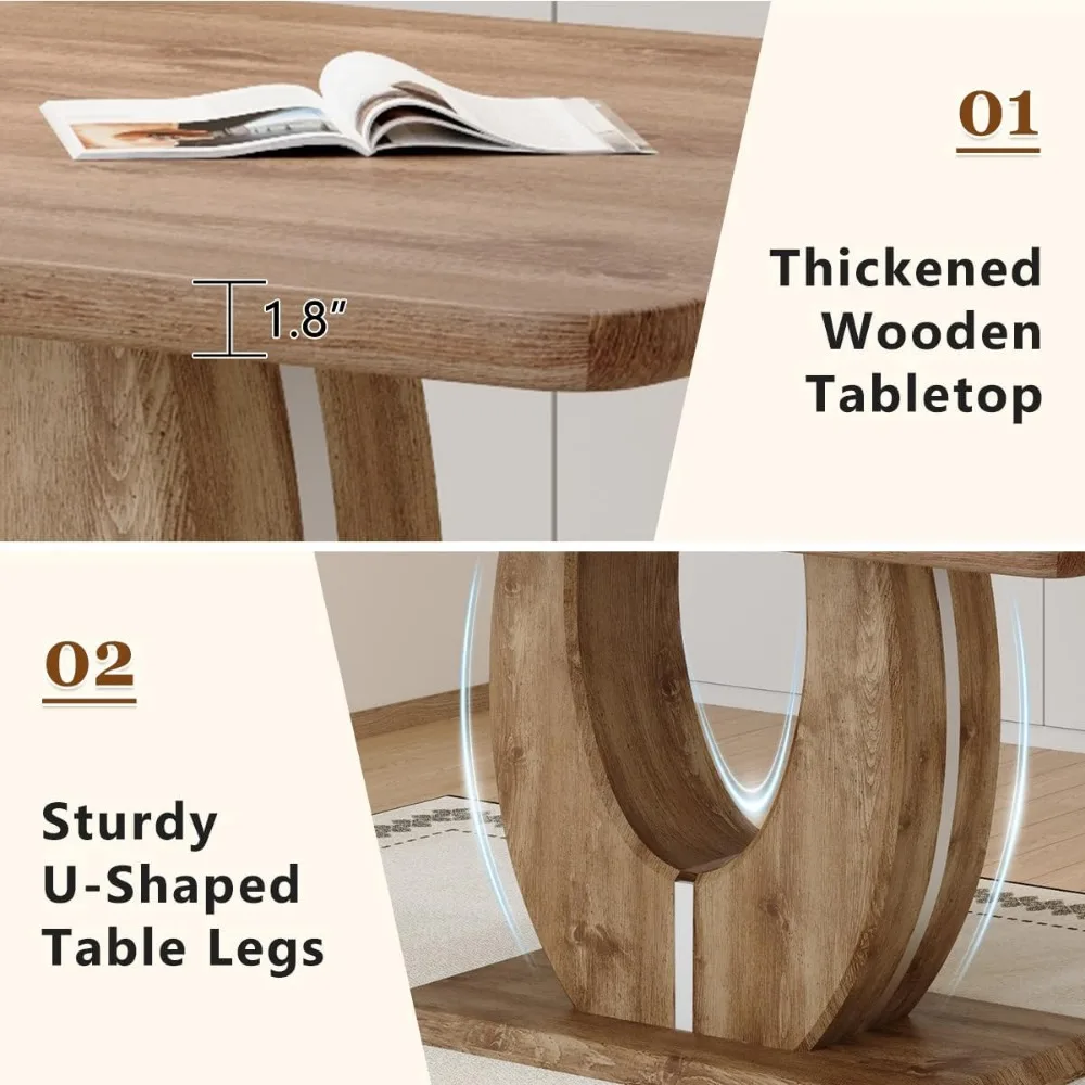 Elegant 6-Seater Wooden Rectangular Dining Table with 1.8 Thick Top for Rustic Home Decor