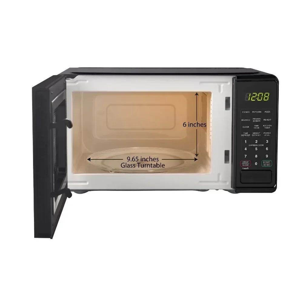 0.7 cu. Horno microondas de encimera, 700 vatios, negro, nuevo, pantalla LED, temporizador de cocina, horno microondas de mesa para el hogar