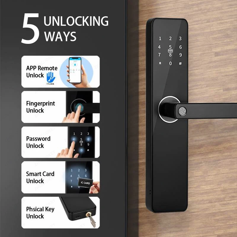 Smart Door Lock House TTLock APP Remote Unlock Fingerprint IC Card Password Keypad Anti-Theft Entrance Electronic Room Door Lock