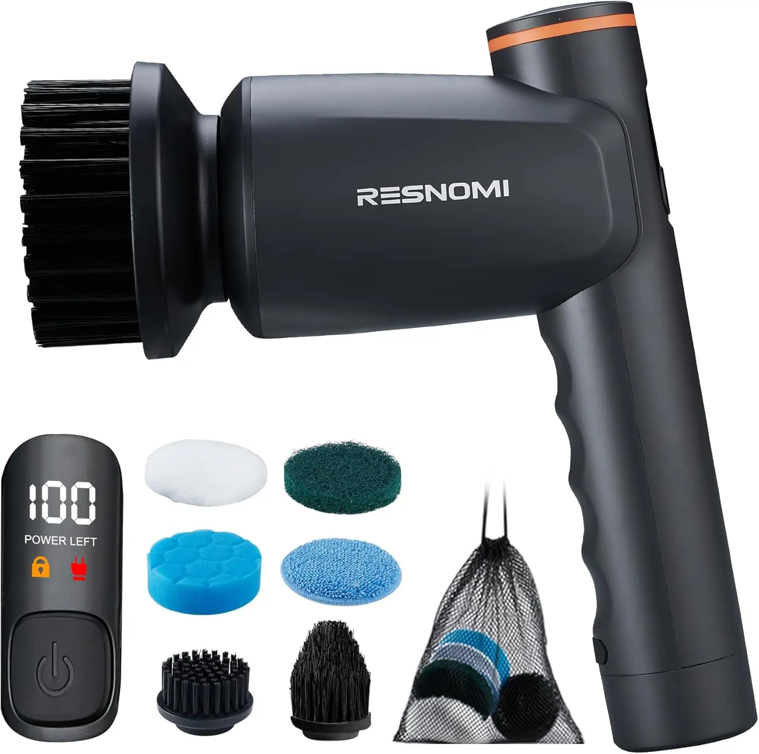 

Cordless Spin Scrubber with LCD Display, 2 Speeds, 6 Heads for Bathroom Kitchen Tile