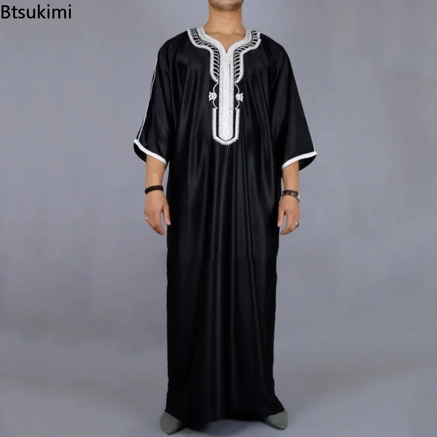 Moda hombres musulmanes Jubba Thobes árabe Pakistán Dubai Kaftan Abaya batas ropa islámica Arabia Saudita negro blusa larga vestido