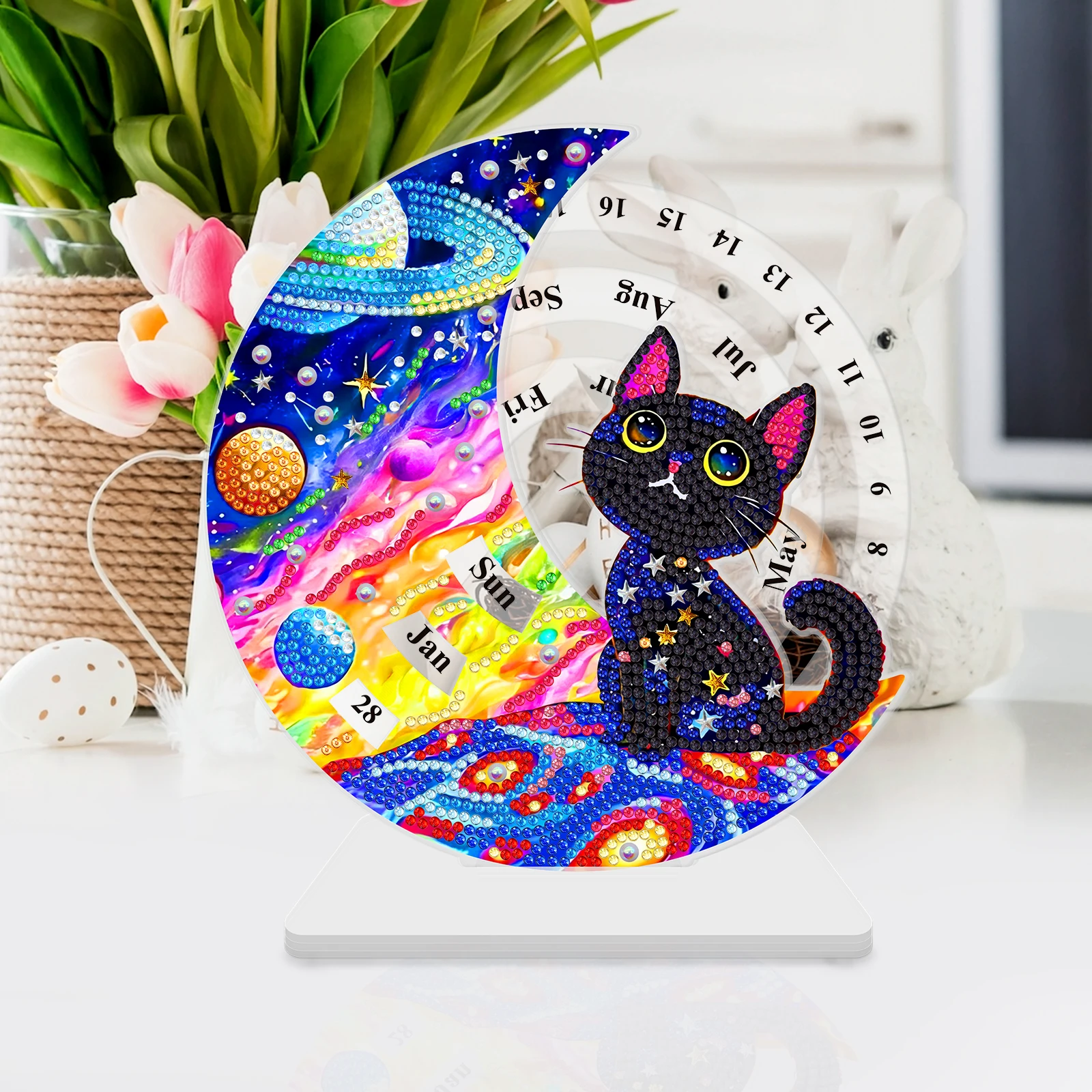 DIY Mosaic Embroidery Set Kitten Starry Sky Manual Edition Diamond Painted Calendar Home Christmas Desktop Decoration Art Gift