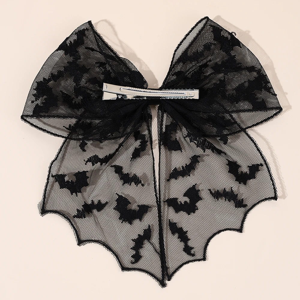 Halloween Bat Bow Hair Clips Bat Embroidery Lace Tulle Veil Gothic Hairpins Spooky Cosplay Hair Accessories For Women Girls view 4