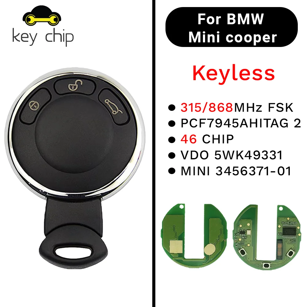 

315/868 МГц для BMW MINI Cooper, автомобильный дистанционный ключ PCF7945A ID 46, чип 2006 2007 2008 2009 2010 2011 2012 2013