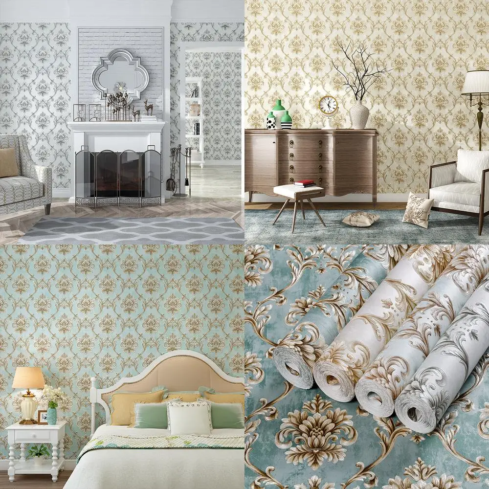 

European 3D Thick Self Adhesive Wallpaper Non Woven Living Room Bedroom Warm Damask American Style Background Wall Sticker Peel