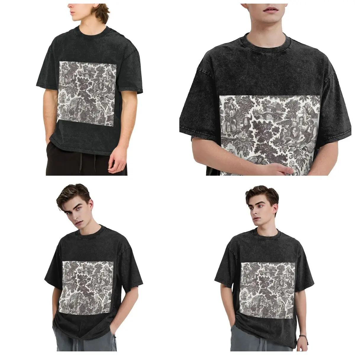 Toile De Jouy Family History Hip Hop Short Sleeve T-Shirts Washed Tops Tees Streetwear T Shirt Harajuku for Men woman