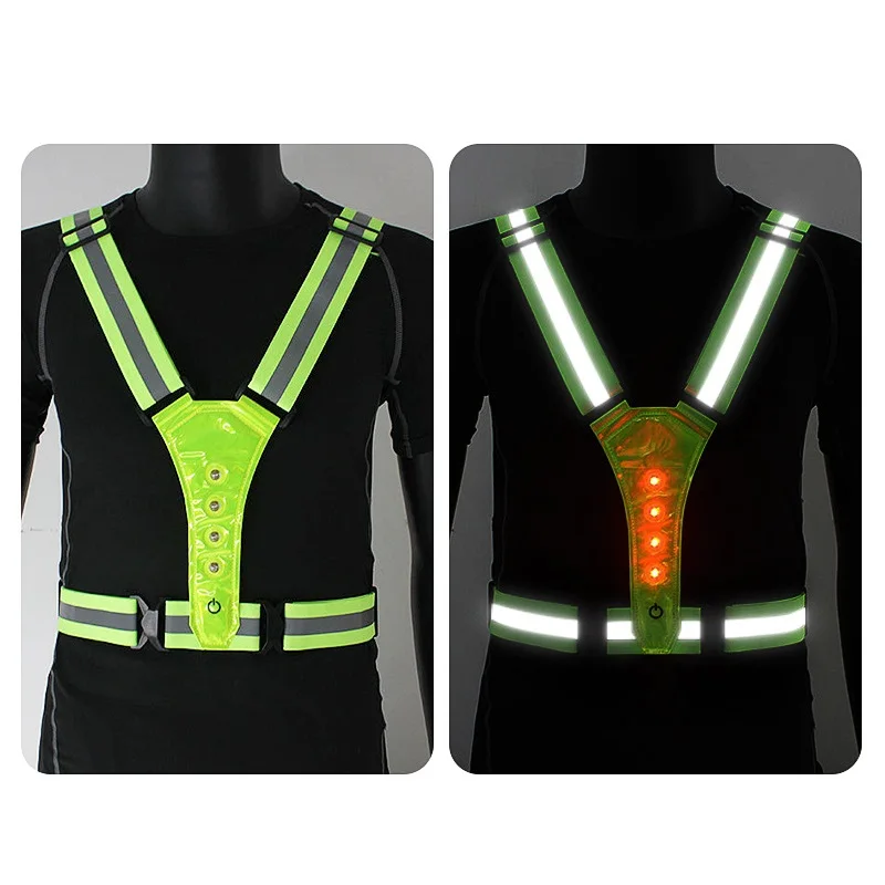 Gilet di sicurezza riflettente elastico a 8 LED Gilet lampeggiante ad alta visibilità per adulti che corrono pesca jogging