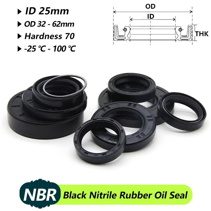 

ID25mm NBR Oil Seal TC-25*32/34/35/38/40/42/45/47/50/52/55/60/62*5/6/7/8/10/12mm Skeleton Nitrile Rubber Shaft Double Lip Gasket