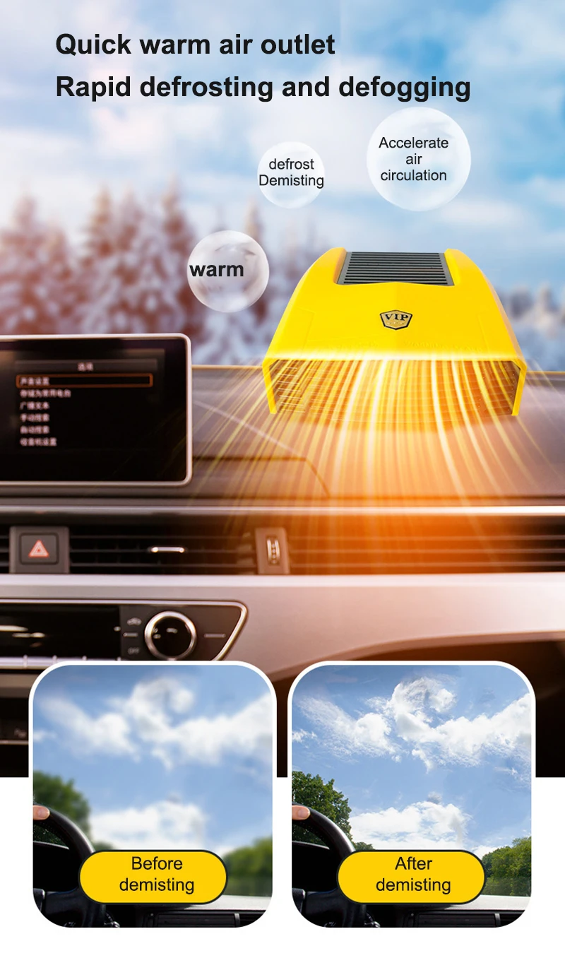 

Car Heater 12/24V 180W Windshield Defogger And Defroster 360° Rotatable Auto Window Defroster Fast Heating And Cooling Fan