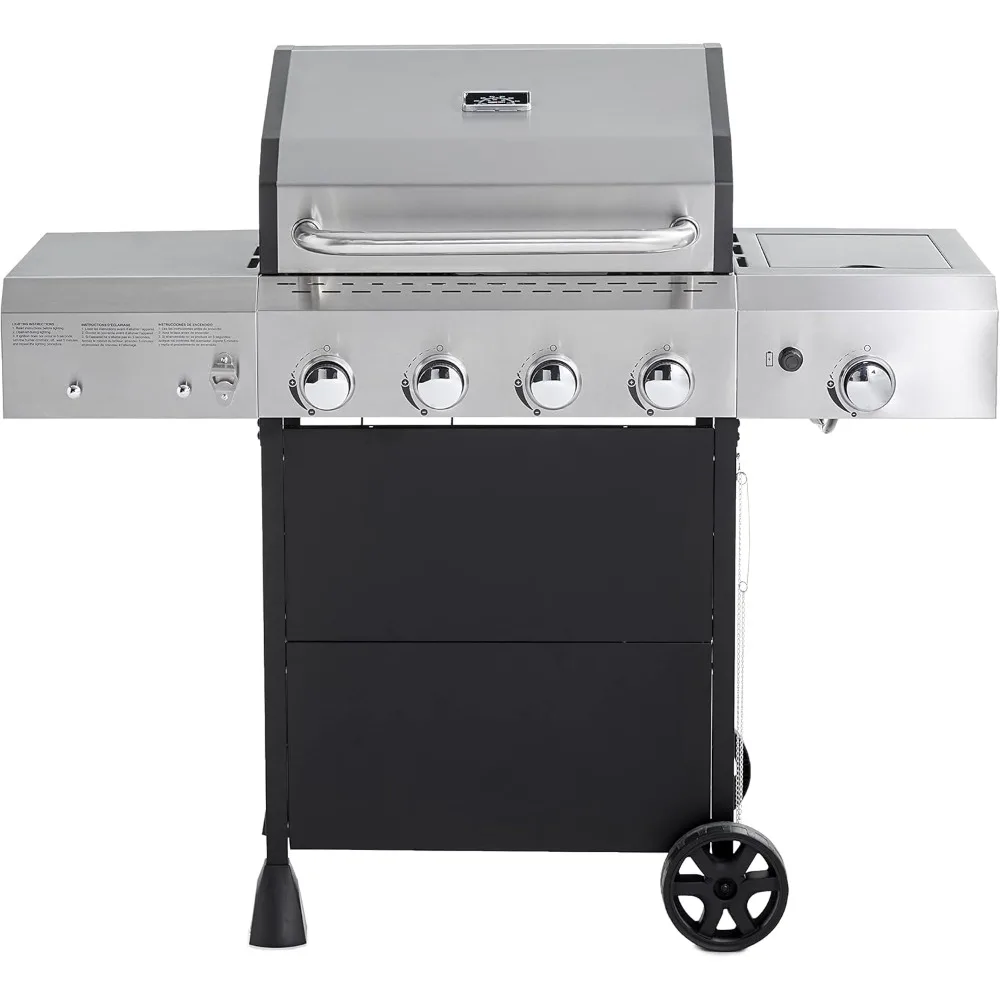 

Freestanding Gas Grill with Side Burner, 4 Burner (52,000 BTU), Black