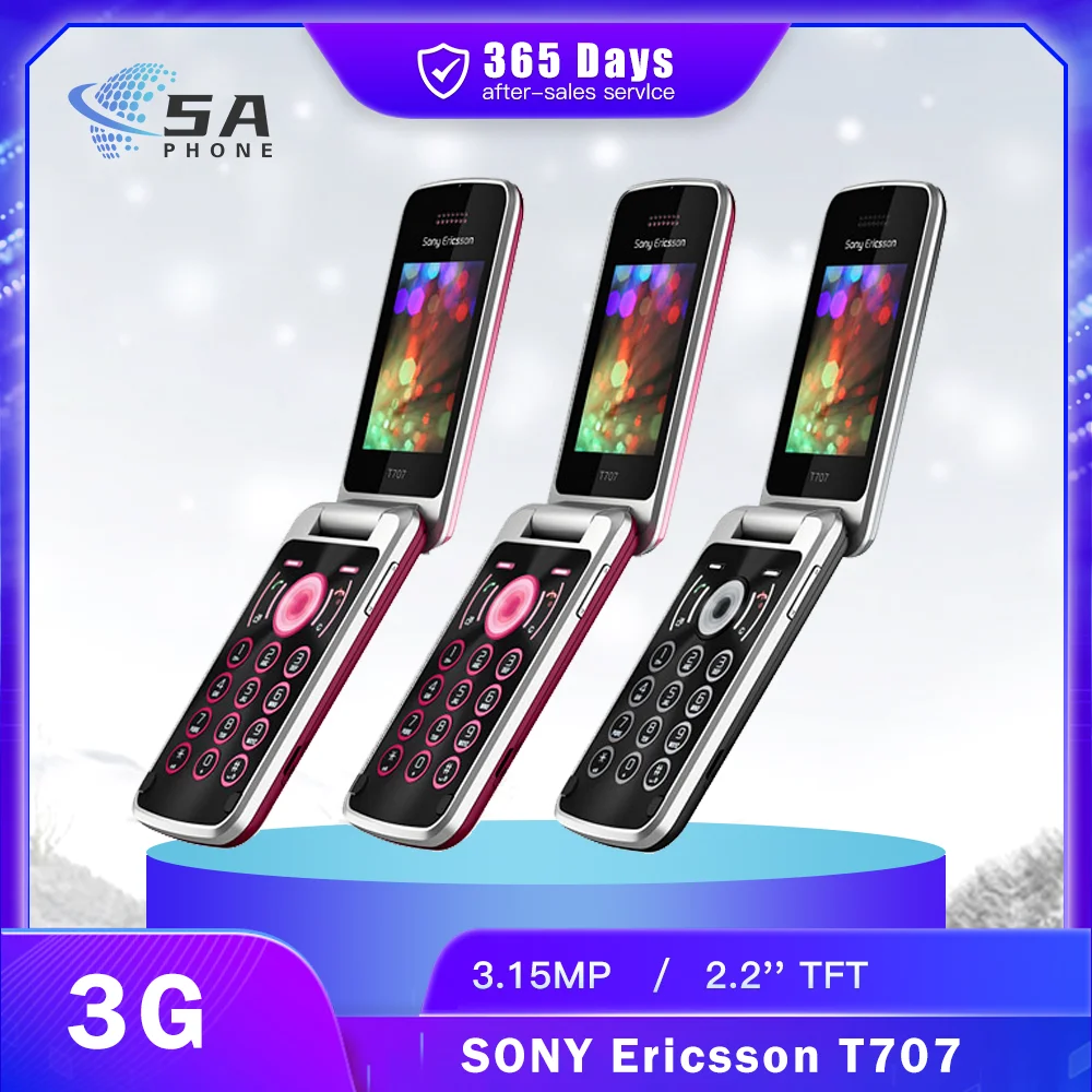 Original Sony Ericsson T707 3G Mobile Phone 2.2'' TFT Display 3.15MP Camera 320p Video FM Radio Bluetooth Classic Flip Cellphone