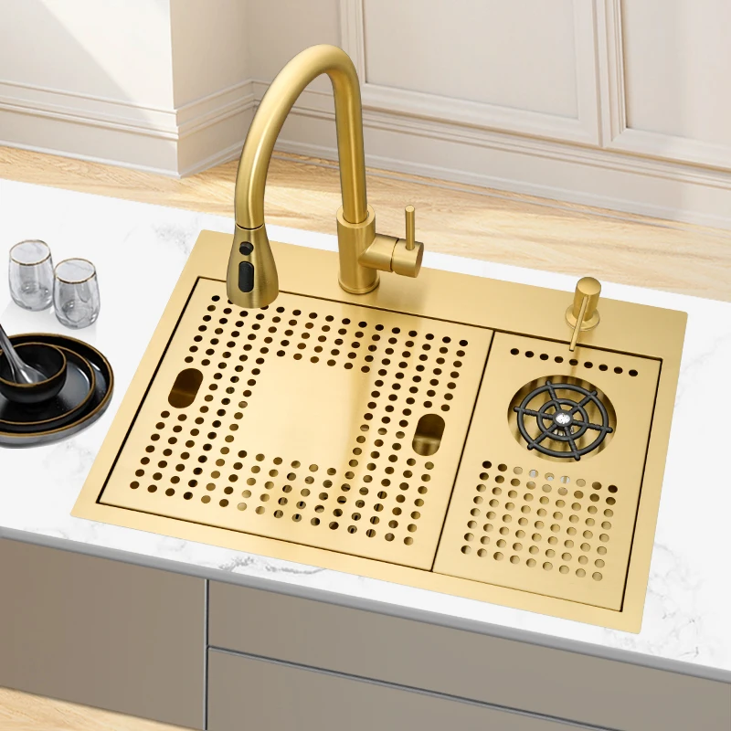 Small sink gold high-pressure cup washer invisible with lid plate 304 stainless steel single sink