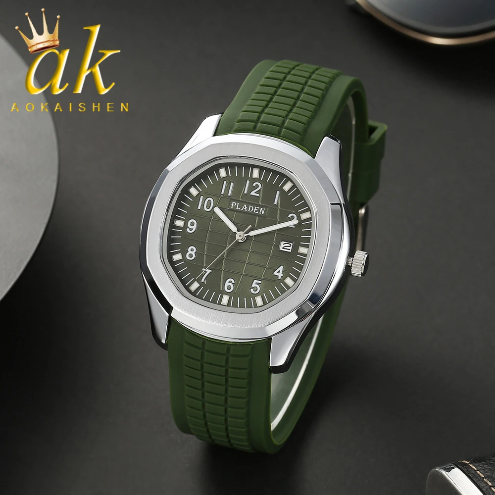 Aokaishen Leather Strap Men Watch Quartz Clock Luxury Rhinestone Business Waterproof Relogio Masculio