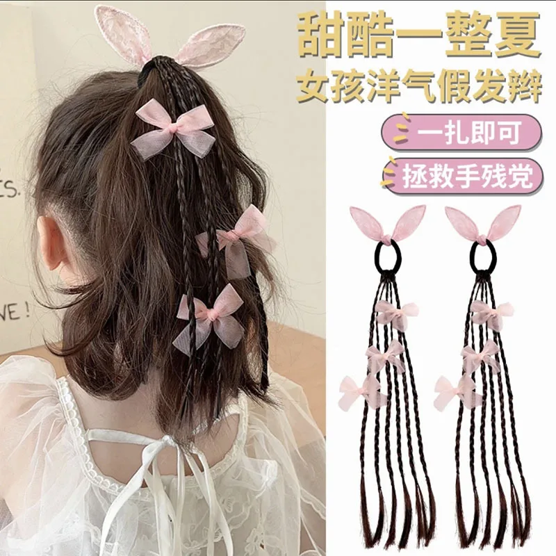 Children's Wig Hair Baby's Bow Knot Hair Ornament Girls' Foreign Style High Horsetail Headdress New Fried Dough Twists Headband