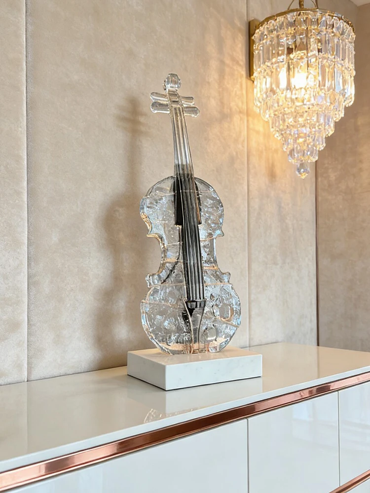 

Home Decor Transparent Art Violin Sculpture Ornament Living Room Entrance TV Cabinet Office Desktop Resin Decoration Gift
