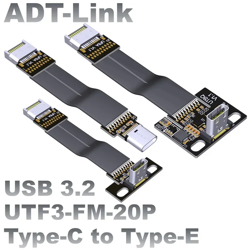 ADT-Link Internal USB 3.2 Gen 2 Type-C Female to Type-E Male Shielded Flat Ribbon Cable IC Adapter ITX/ATX Mainboard A4 Extender