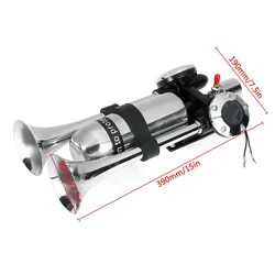 12V/24V Dual Trumpet Electric Horn Loud Chrome Air Horn Speaker Kit 500DB For Train Truck Lorry