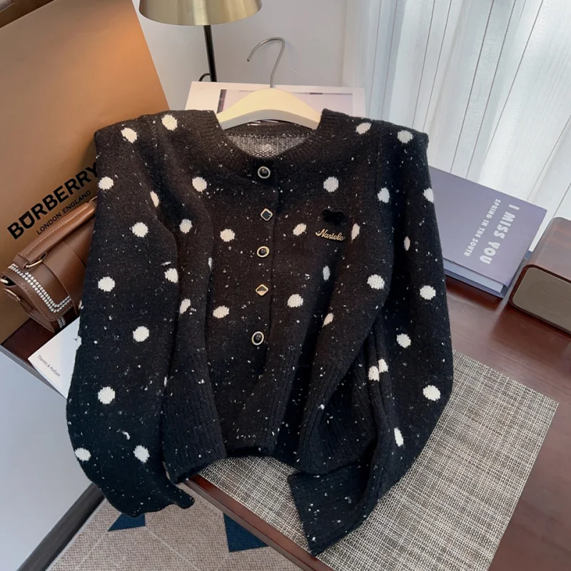 

Кашемировая Женская одежда, черный вязаный свитер, кашемировый винтажный Кардиган с длинным рукавом и круглым вырезом, Модные осенние Топы, 2024