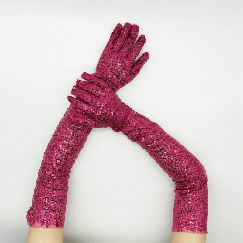 Glittering Sequined Long Gloves for Evening Party Fashion Nightclub Stage Gloves