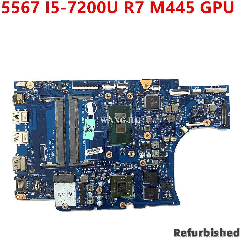 

FOR Dell 5567 Laptop Motherboard DAL20 LA-D801P 02PVGT CN-02PVGT DDR4 ASSY W/ SR2ZU I5-7200U and R7 M445 GPU