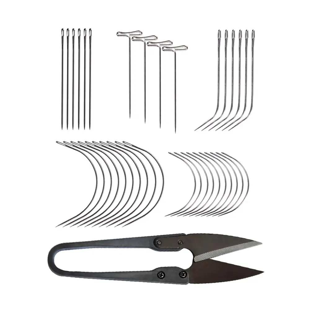 1 Set Wig Making Kit T Pins I J C Curved Needles Sewing Weaving Needles for Modelling Wig Making and Crafts