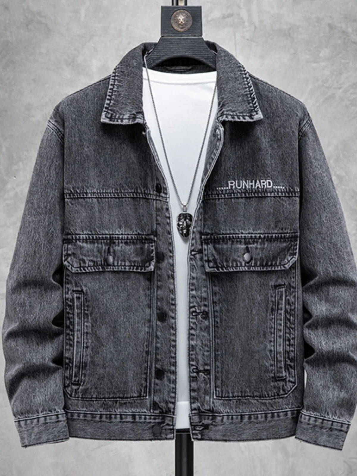 

Loose Men's Denim Jaet Spring Autumn Casual Sli Collar Jaet Large Size Fat People Clothes Trendy Brand Youth Casual