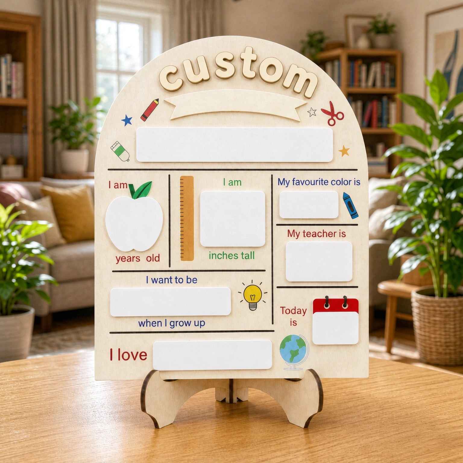 Self-defined Name First Day of School Commemorative Wooden Plaque,a Home Desktop Artistic Decorative Wood Slice and an Exclusive
