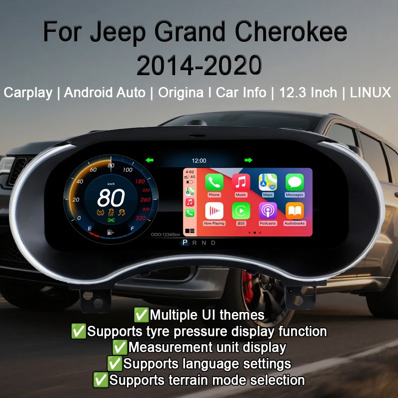 

Цифровой приборный кластер для Jeep Grand Cherokee 2014-2020, спидометр, приборная панель, датчик, 12,3 дюйма HD Carplay Android Auto