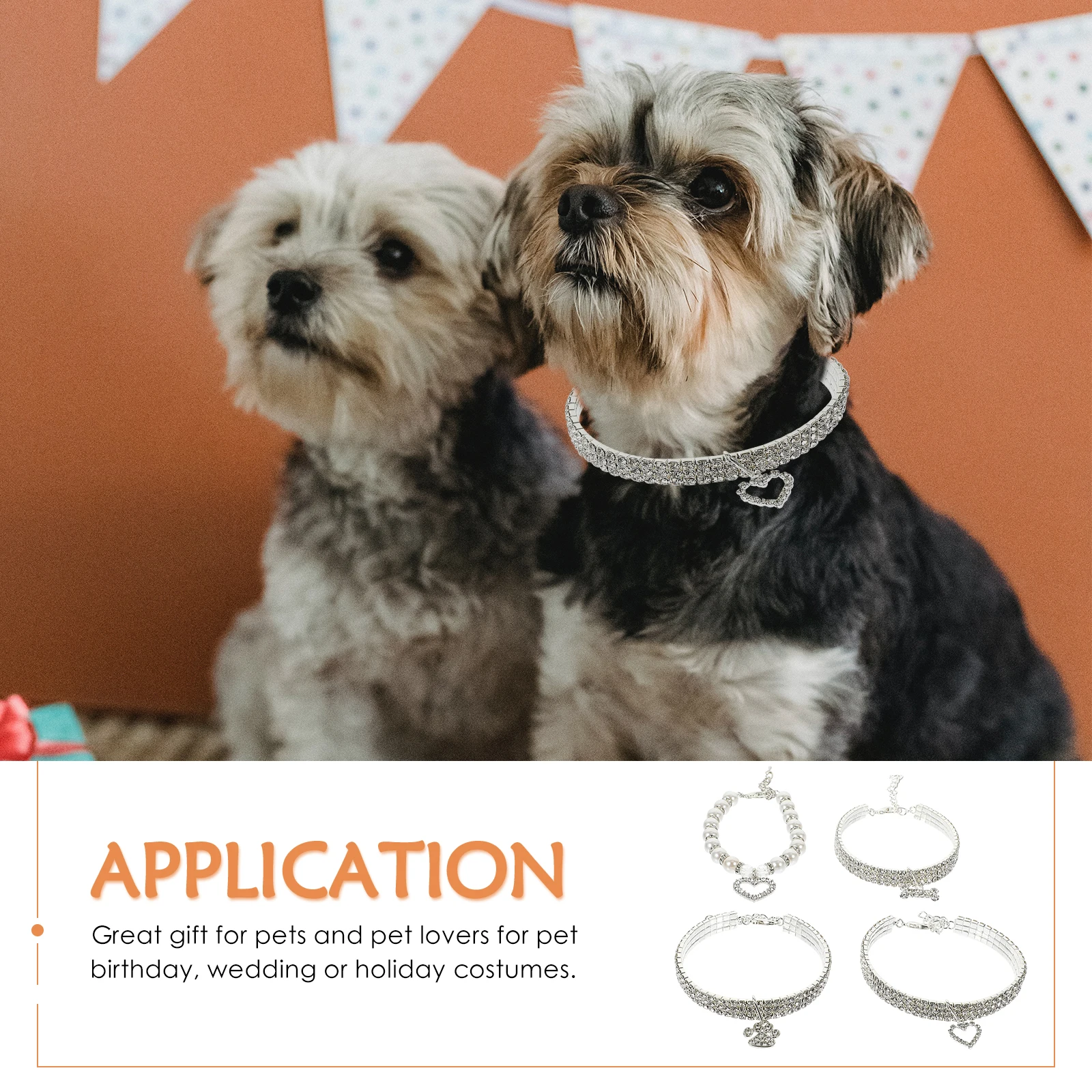 

4Pcs Pet Collar Set Durable Rhinestone Alloy Dog Cat Necklace Accessory Wear resistant Reusable Practical Puppy Kitten Supply