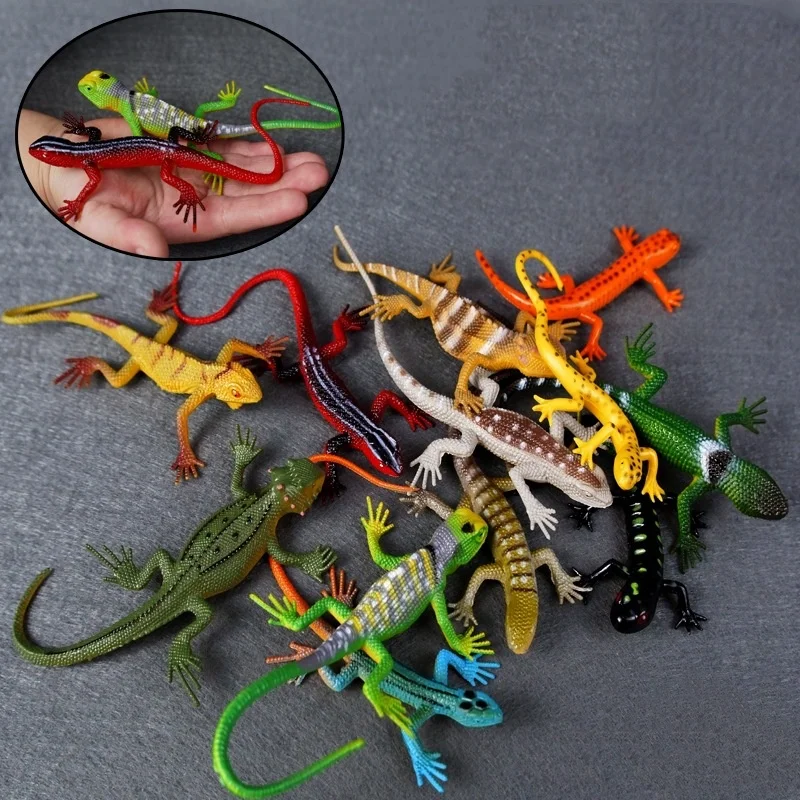 12개 세트 모형 도마뱀 장난감, 생물 다채로운 기어다니는 사족보행 뱀, 돌뱀, 게코, 인지 모델, 어린이 파티 교육용 놀이세트