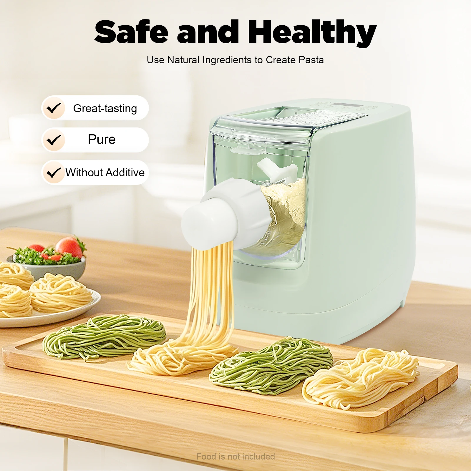 260W Electric Pasta Maker with 13 Molds & LED Display 3-Min Quick-Extrude Dishwasher Safe Parts 110V US Plug Modern Green Design