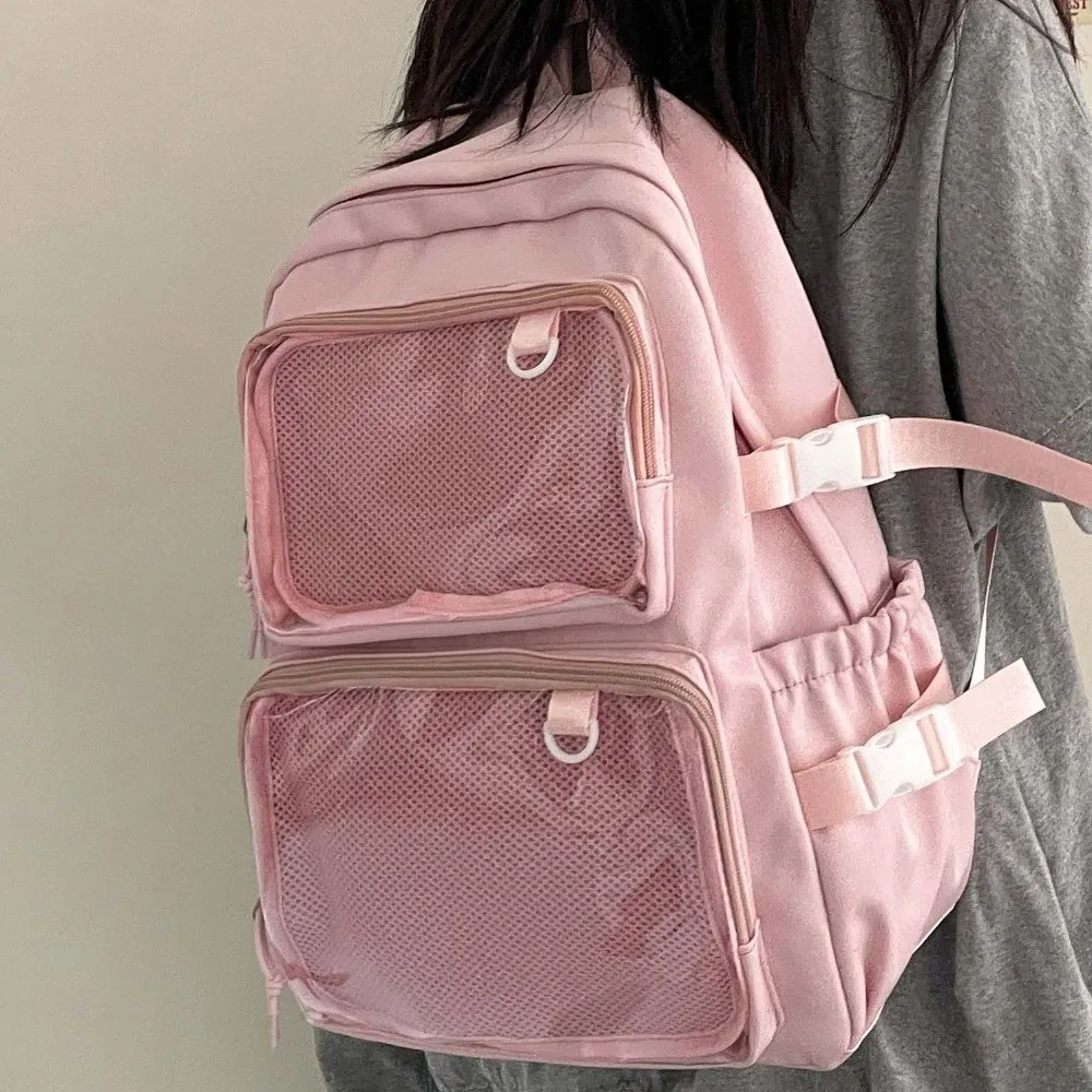 Solid Color Nylon Ita Backpack Dustproof Transparent Students School Bag Durable Scratch Prevention Large Capacity Daypack