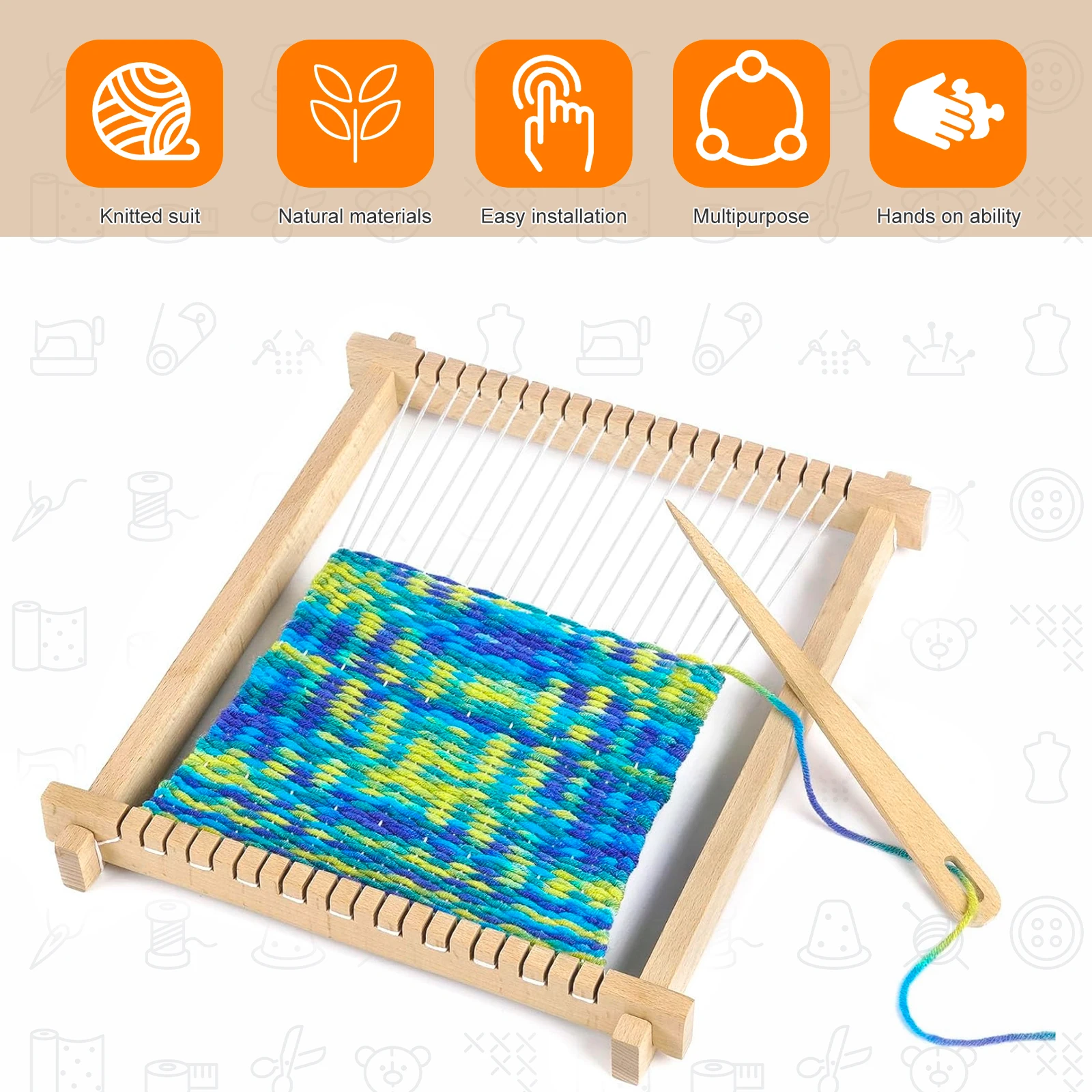 Weaving Loom Kit Wooden Weaving Frame Set with Big Eye Needle Hand Knitting Loom Multi-Craft Weaving Loom for Kids Beginner