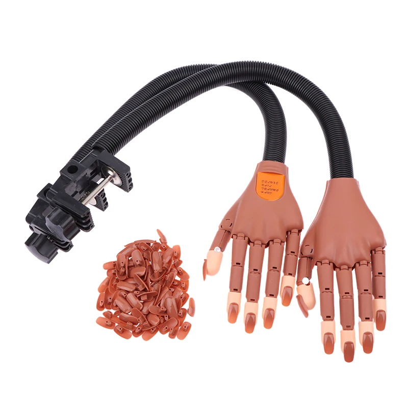 Practice Hand For Acrylic Nails Flexible Fixed Model Mechanical Hand Nail Joint Hand Nail Plate Brown Nail Art Tool