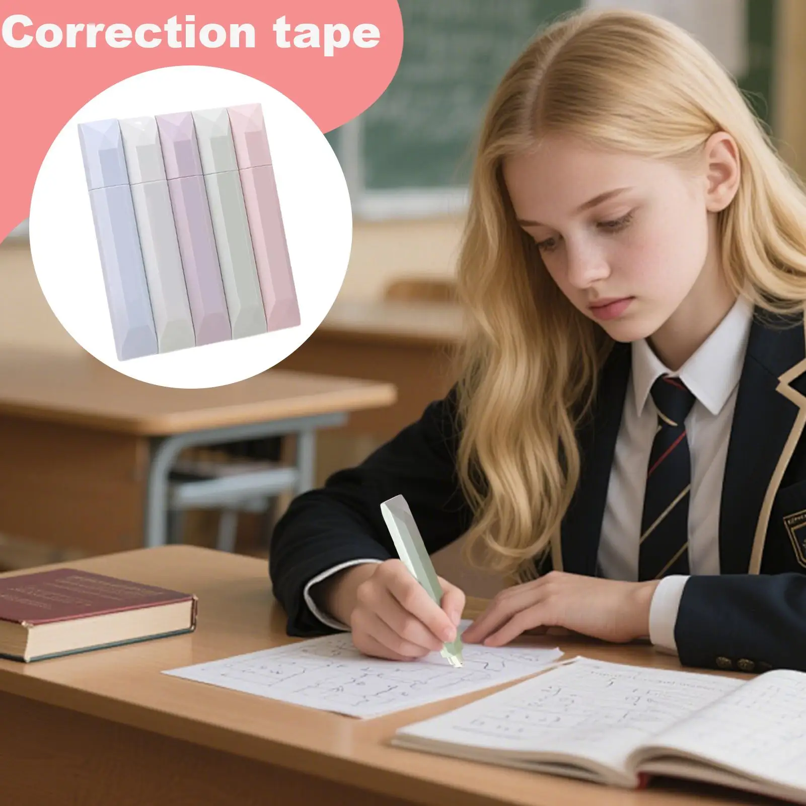 شريط مصحح صامت مكون من 5 قطع بألوان الباستيل، تنظيف فوري، شريط تصحيح للوازم المدرسية للمكتب والفصول الدراسية والكلية