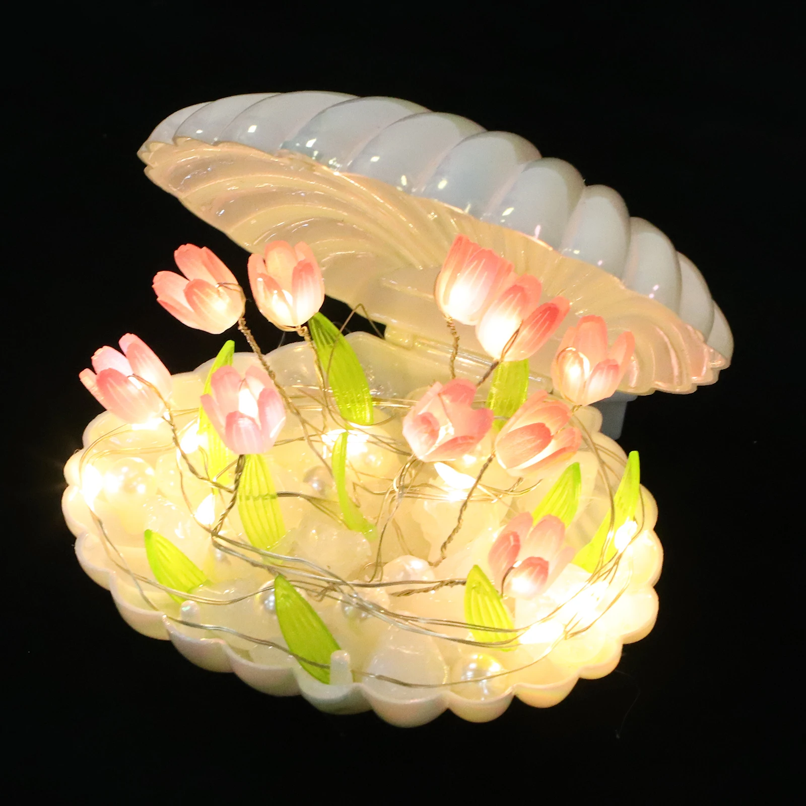 

20 20 Pink Tulips DIY H made Night Light Lamp for Bedroom Bedside Table Romantic Atmosphere Glow Decor
