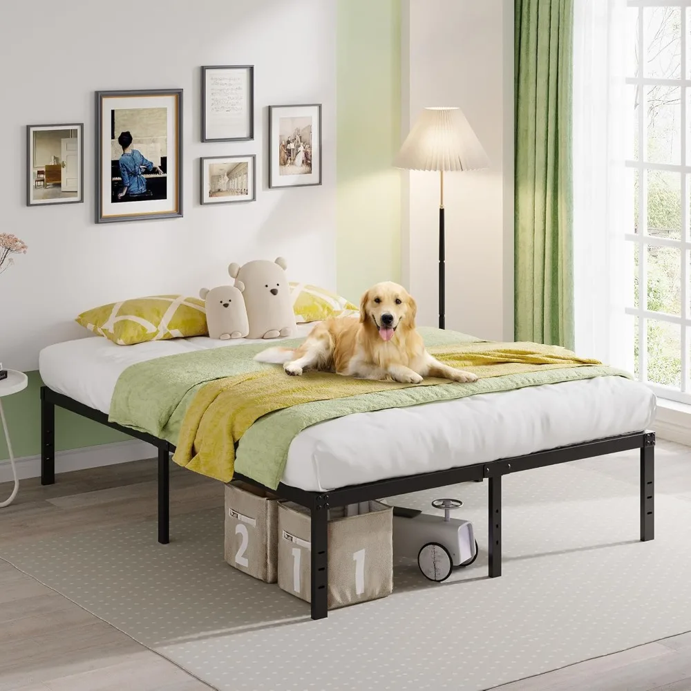 Best-selling Queen Size Heavy Duty Metal Platform Bed Frame 18 Inch Tall No Box Spring Needed Large Storage Space Easy Assembly